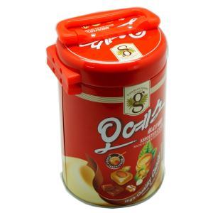 プラスチックハンドルが付いている円形の錫箱